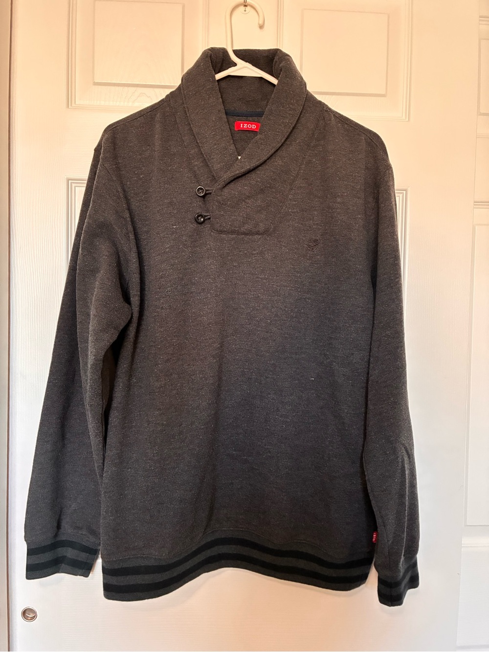 Izod Shawl Collar Fleece Pullover Sweatshirt Gray Men’s Size L